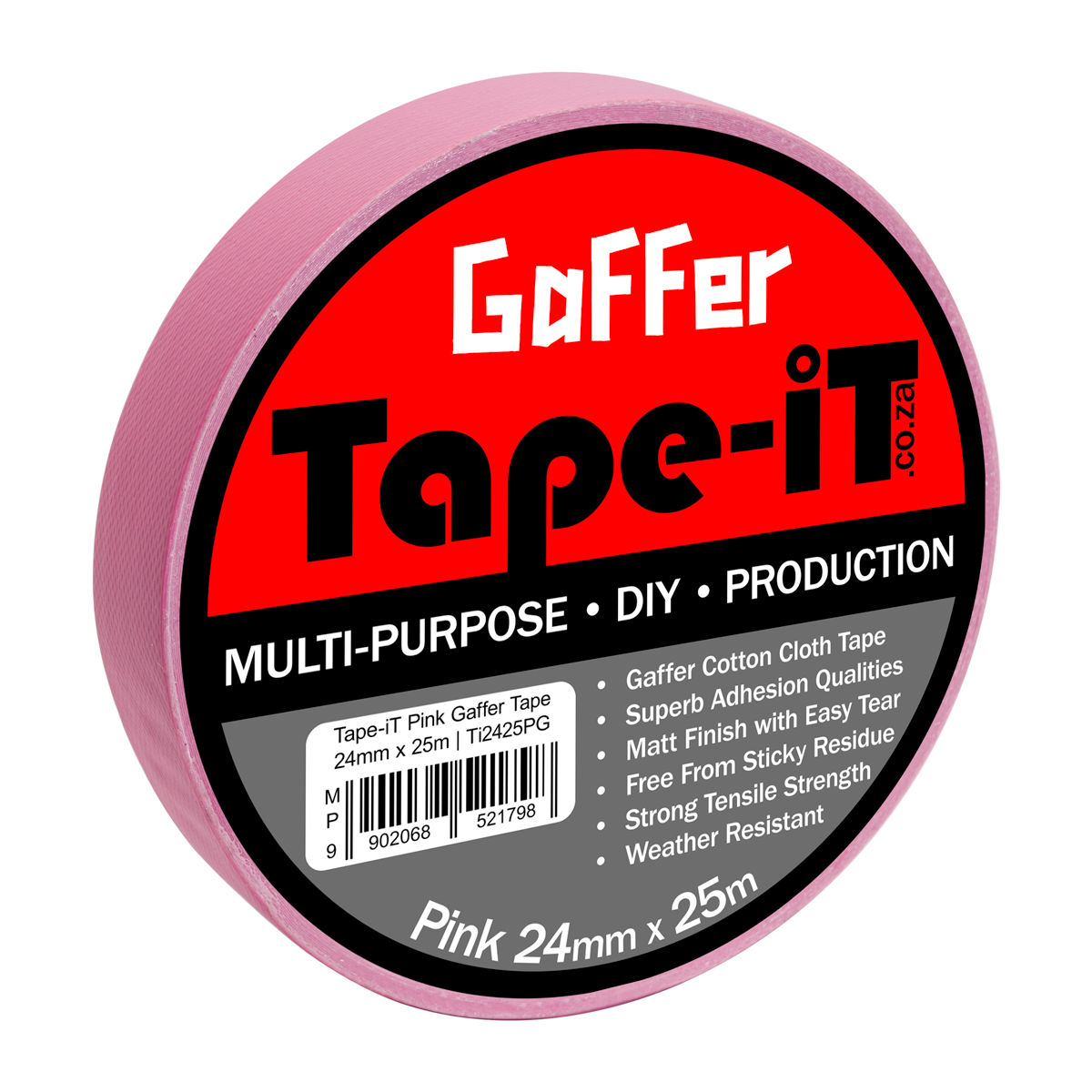 Tape-iT 1inch Pink Gaffer Tape Rolls 24mm x 25m - Image 2