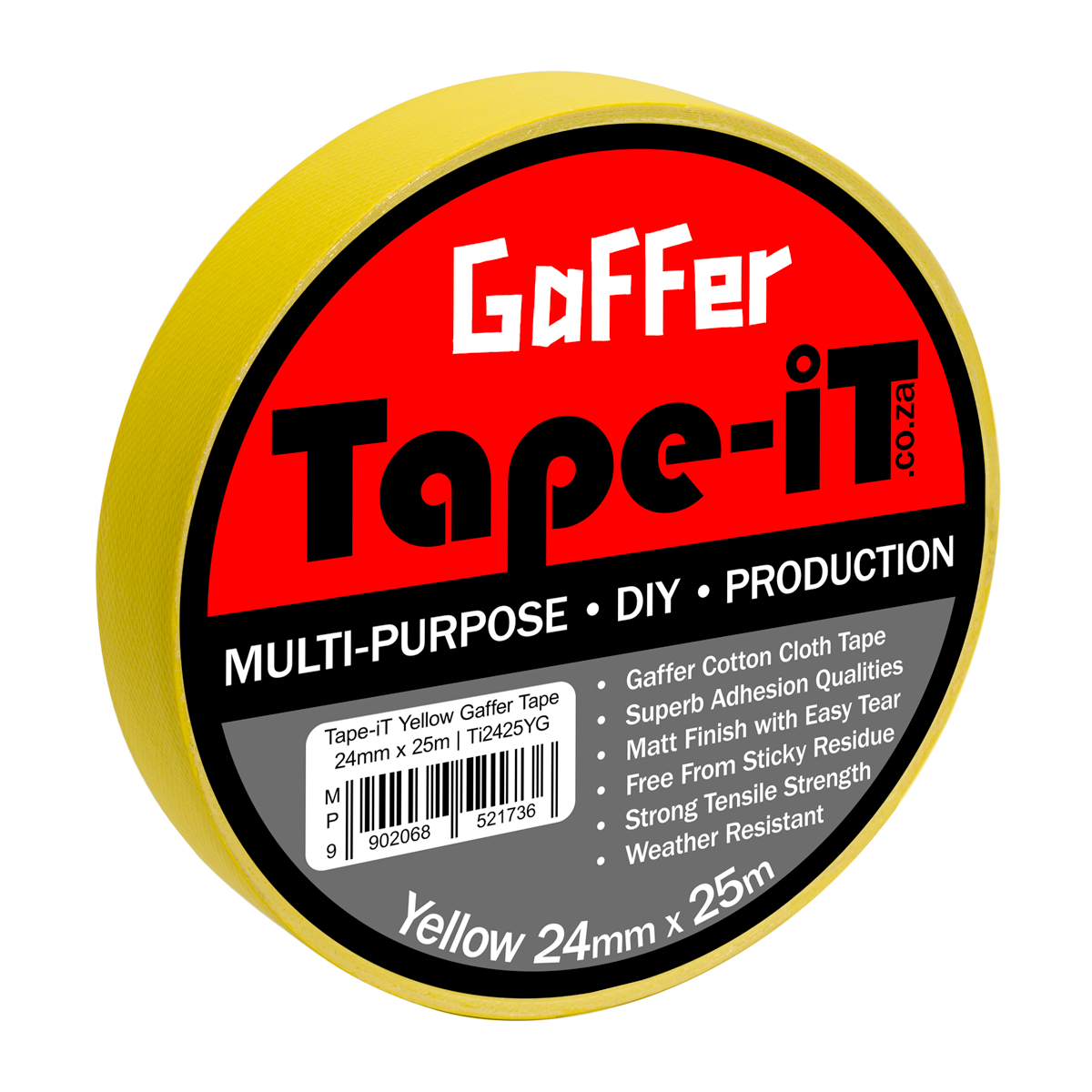 Tape-iT 1inch Yellow Gaffer Tape Rolls 24mm x 25m - Image 2