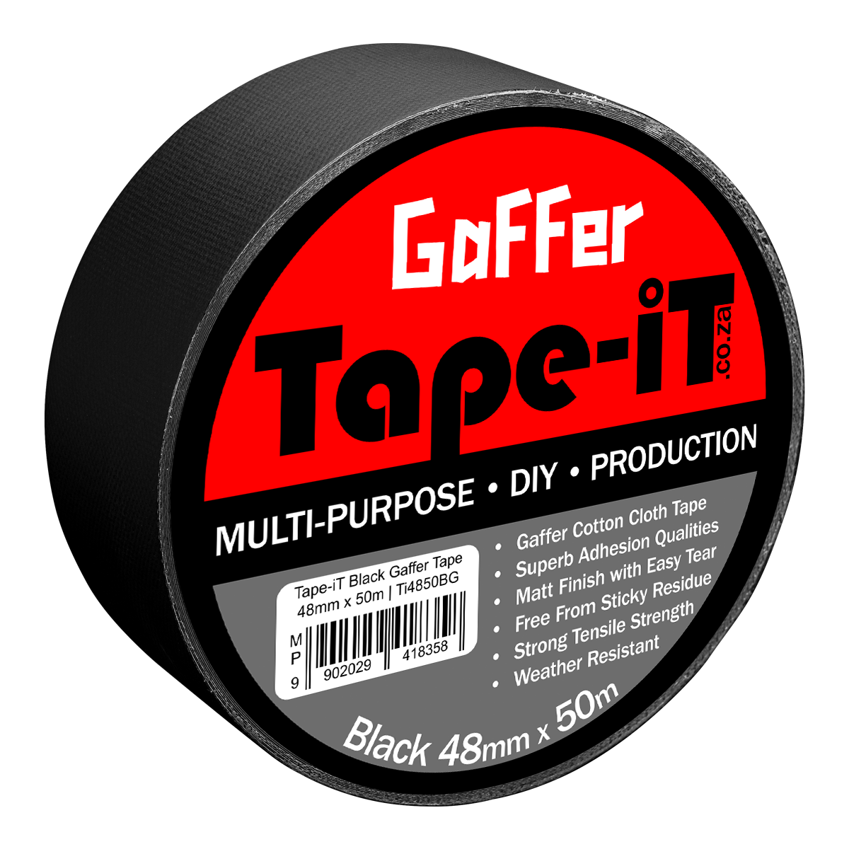 Tape-iT 50m Black Gaffer Tape Rolls 48mm x 50m - Image 2