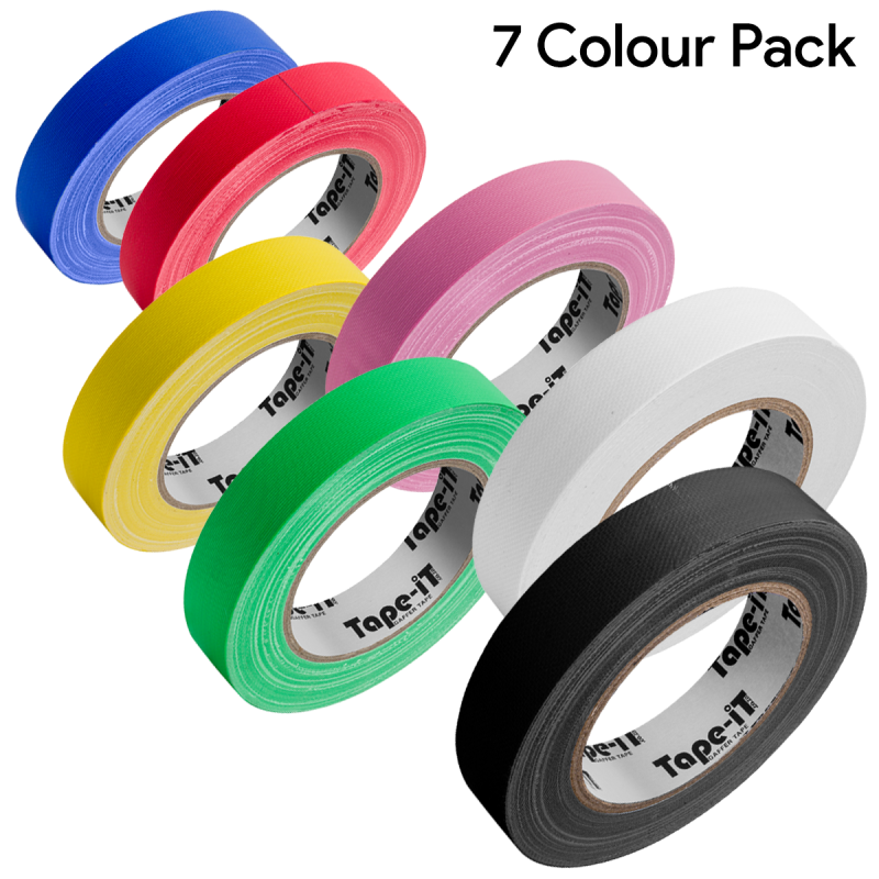 Tape-iT 7 Pack of 1inch Colour Gaffer Tapes 24mm x 25m | Ti2425CPG7
